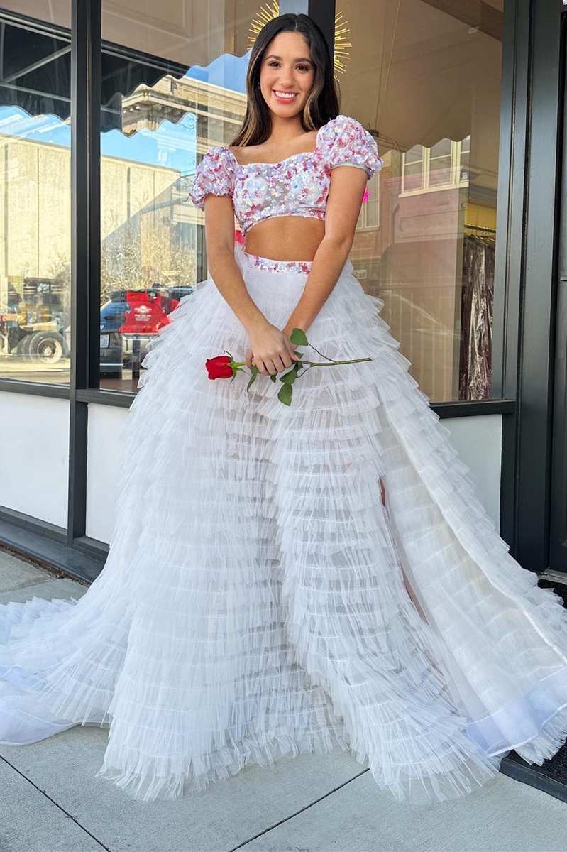 Layne |A line Square Neck Tulle Prom Dress with Ruffles - KissProm