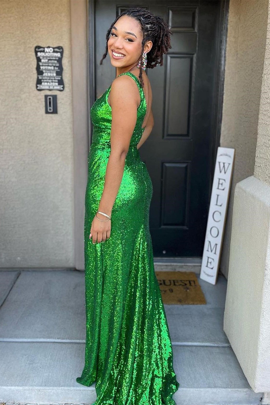 Logan |Mermaid Square Neck Sequins Long Prom Dress with Slit