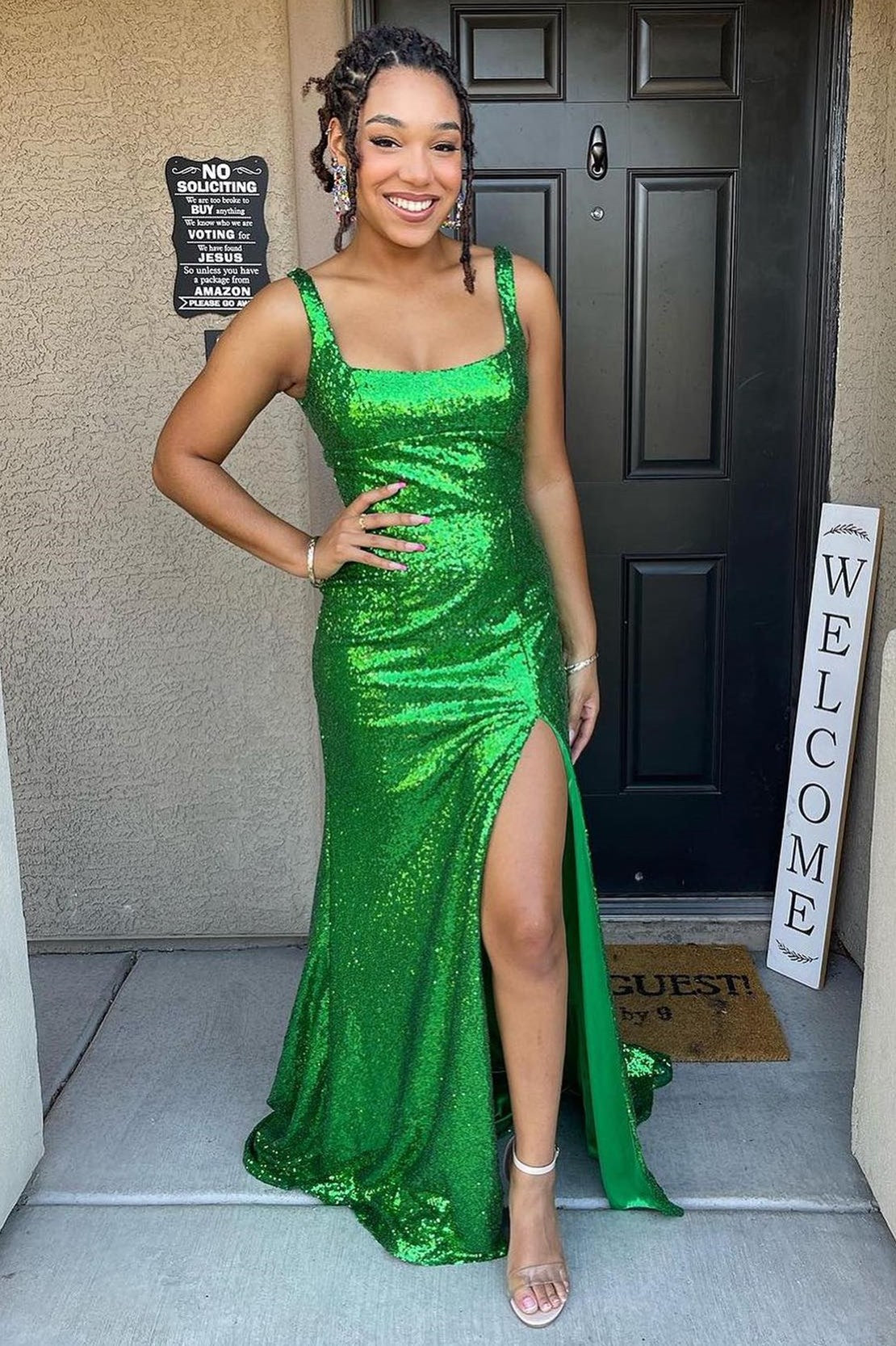 Logan |Mermaid Square Neck Sequins Long Prom Dress with Slit