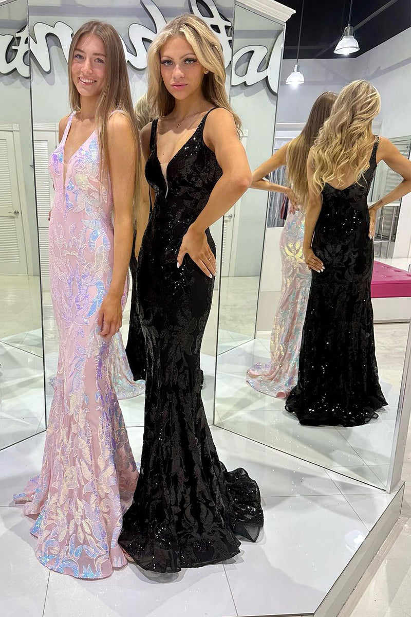 Bonnie |Mermaid V Neck Sequined Lace Long Prom Dress
