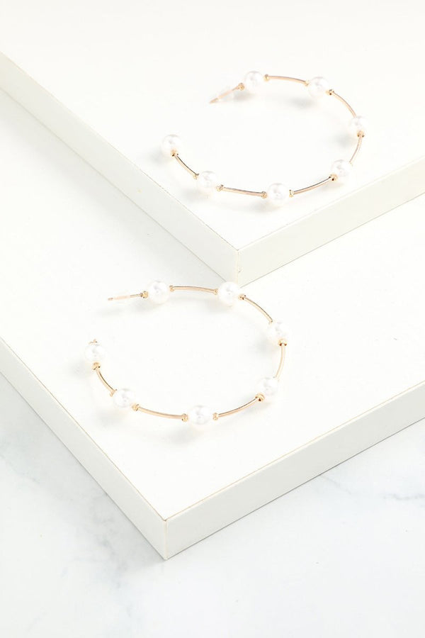 White Pearl Circle Earrings - KissProm