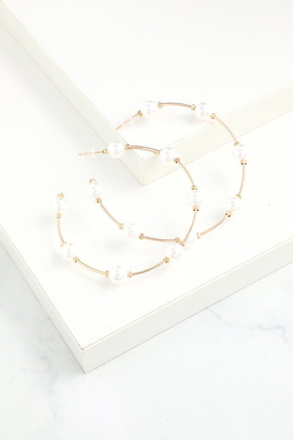 White Pearl Circle Earrings - KissProm