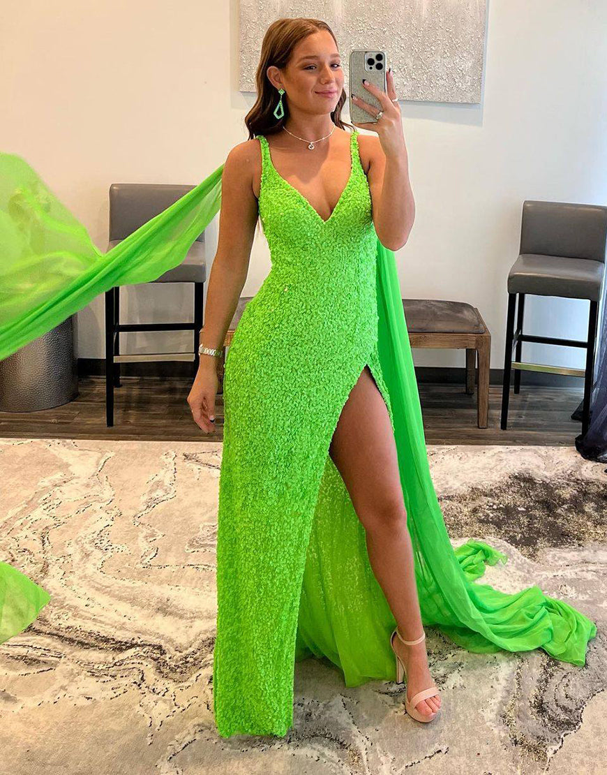 Lorelai |Mermaid V Neck Sequin Prom Dress with Slit