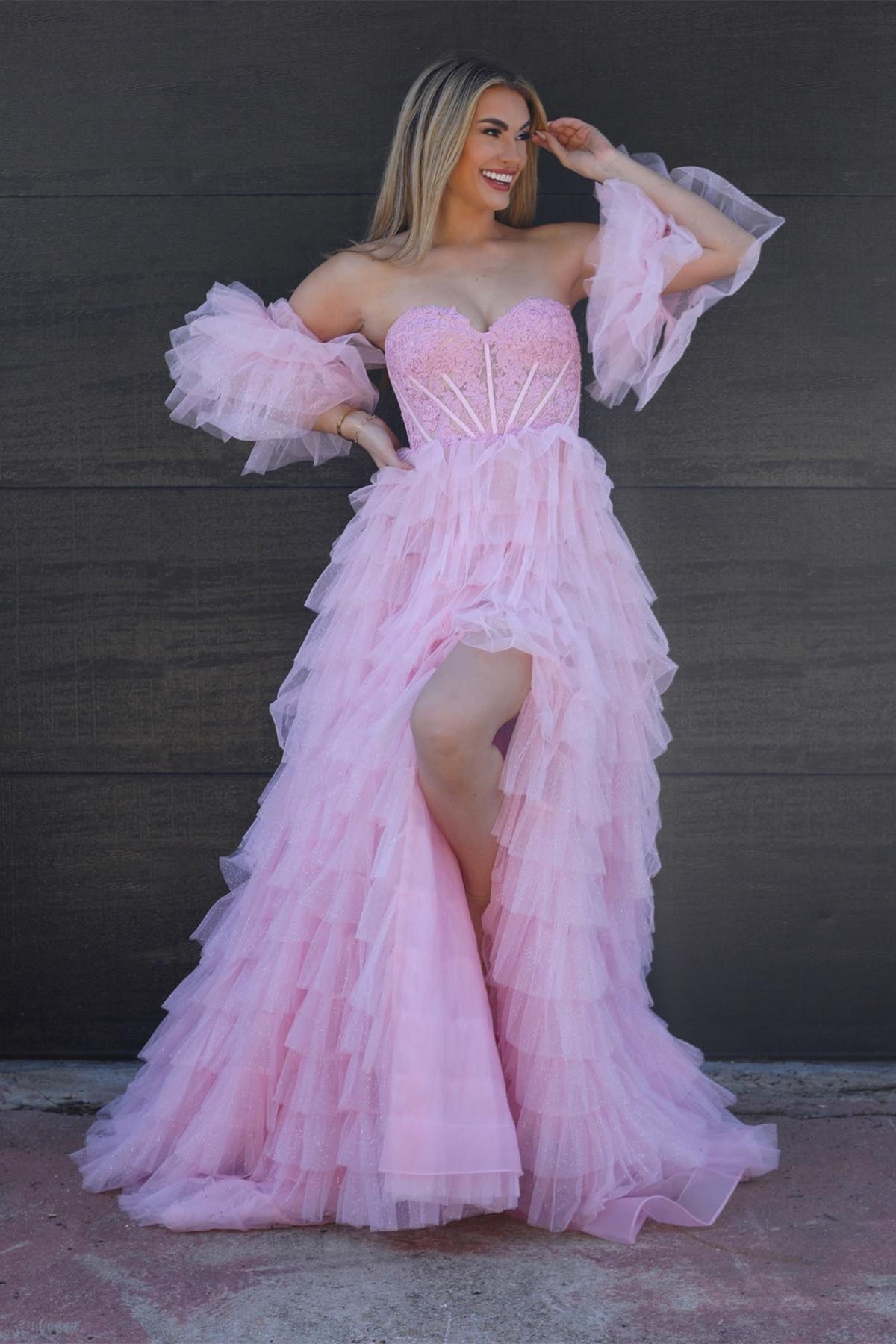 Lilian |A line Sweetheart Glitter Tulle Prom Dress with Slit