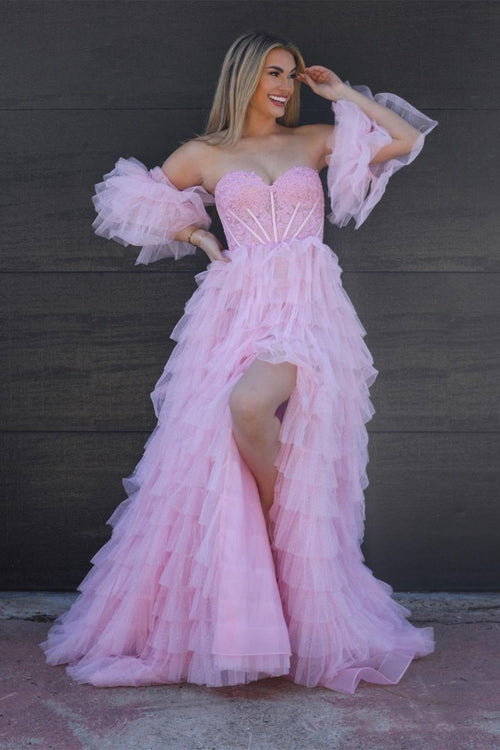 Lilian |A line Sweetheart Glitter Tulle Prom Dress with Slit - KissProm