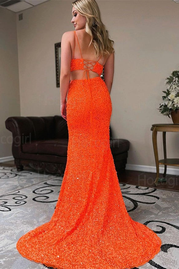 Briana |Two Piece Mermaid Sequins Prom Dress with Slit