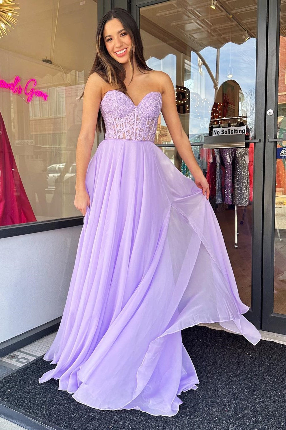 Rachel |A line Sweetheart Chiffon Prom Dress with Puff Sleeves
