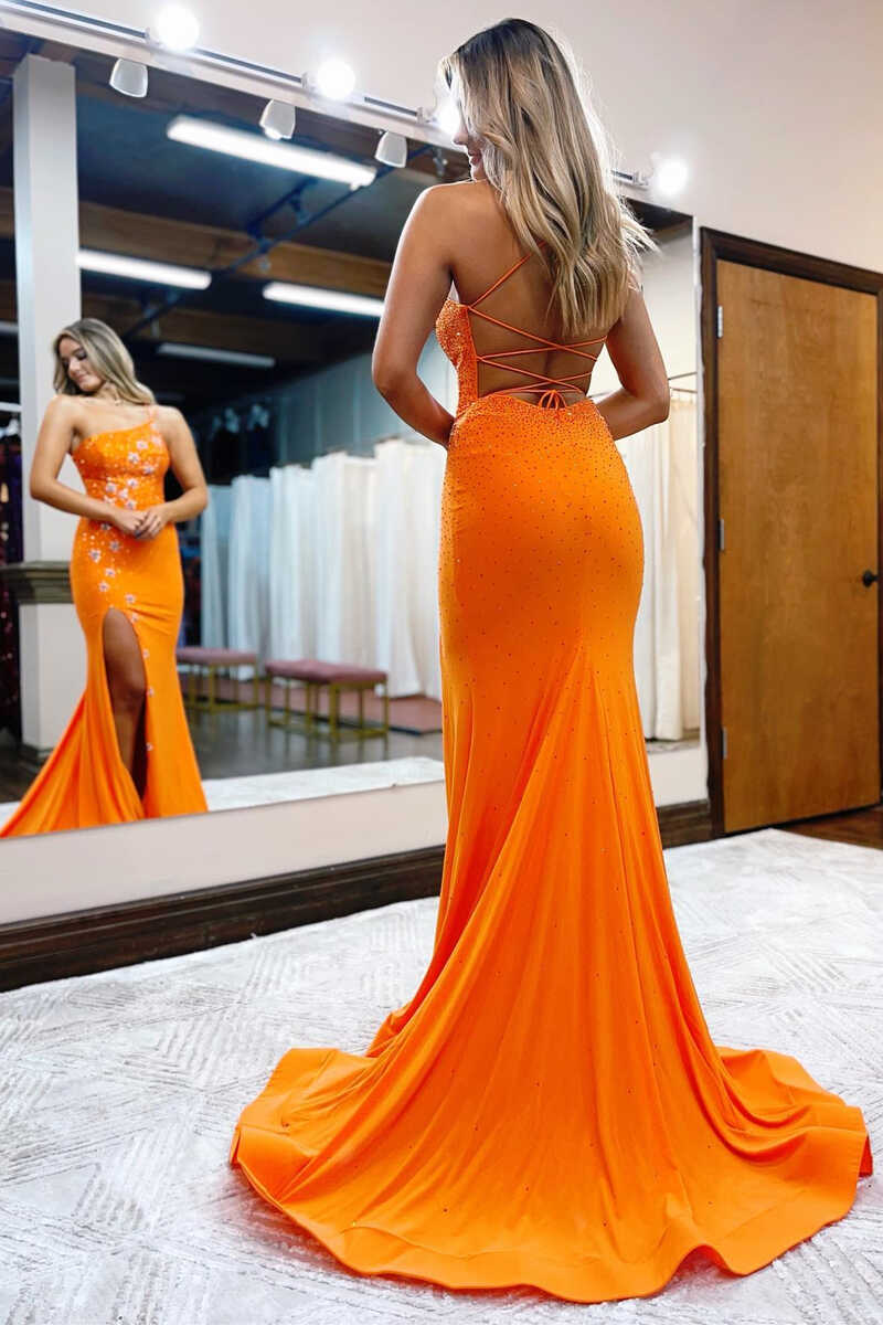 Lexi |Mermaid One Shoulder Beaded Jersey Prom Dress with Beading