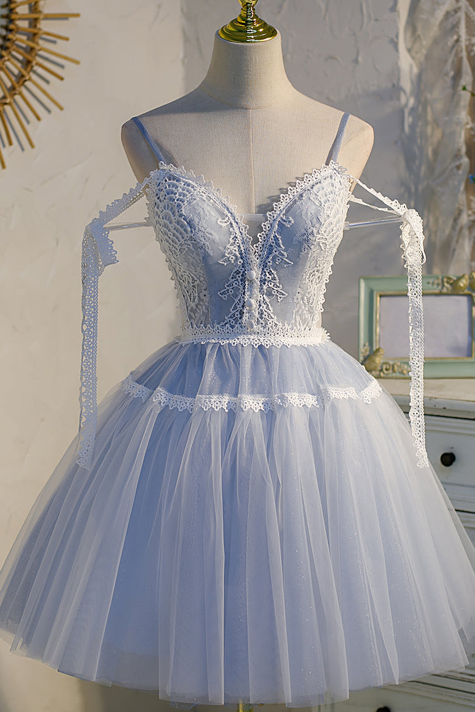 Eudora |A Line Tulle Lace V Neck Homecoming Dress