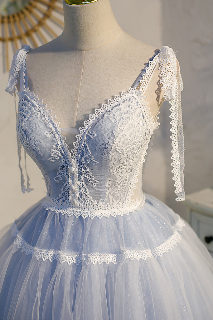 Eudora |A Line Tulle Lace V Neck Homecoming Dress