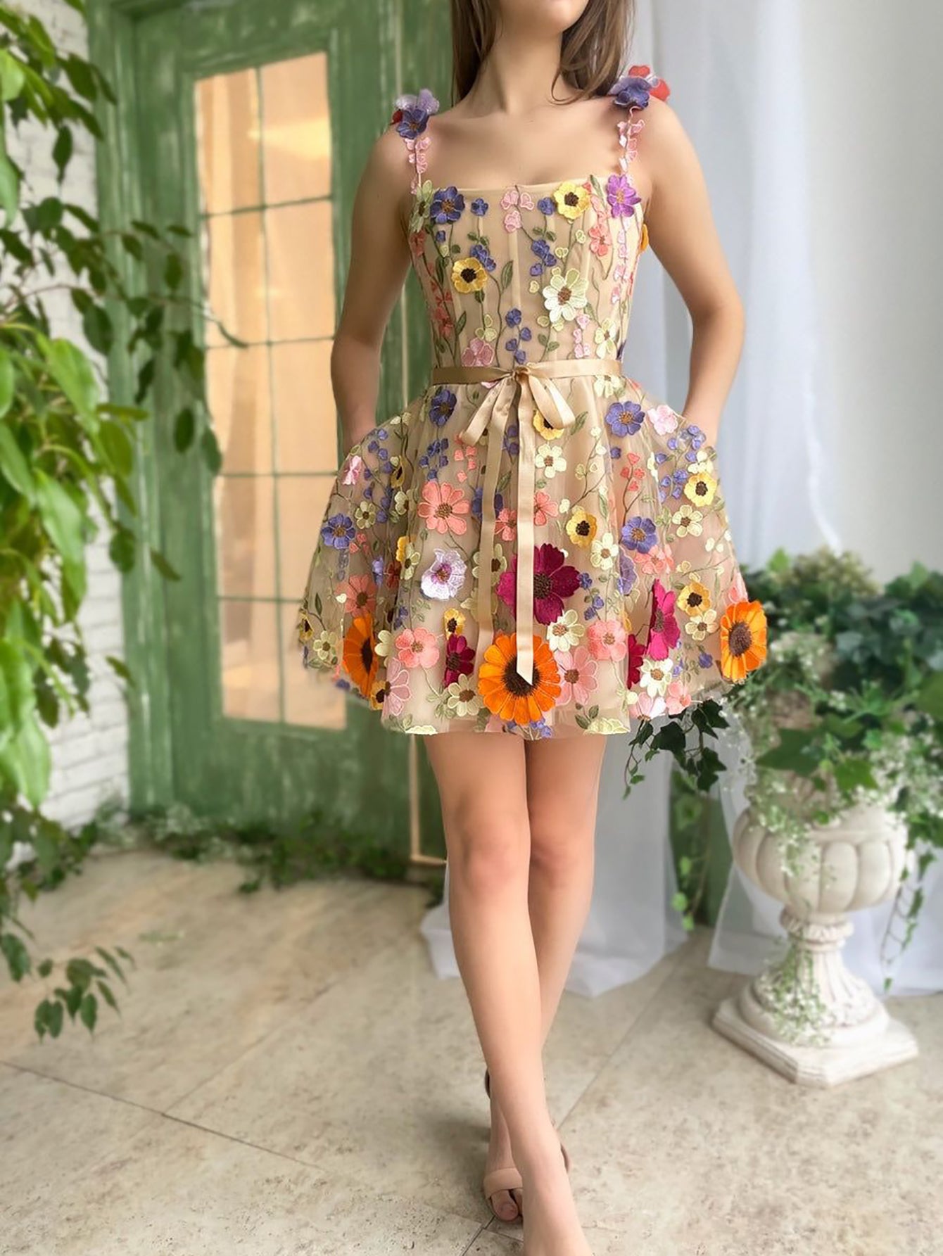 Sophie | A Line Floral Short Homecoming Dress With 3D Flowers