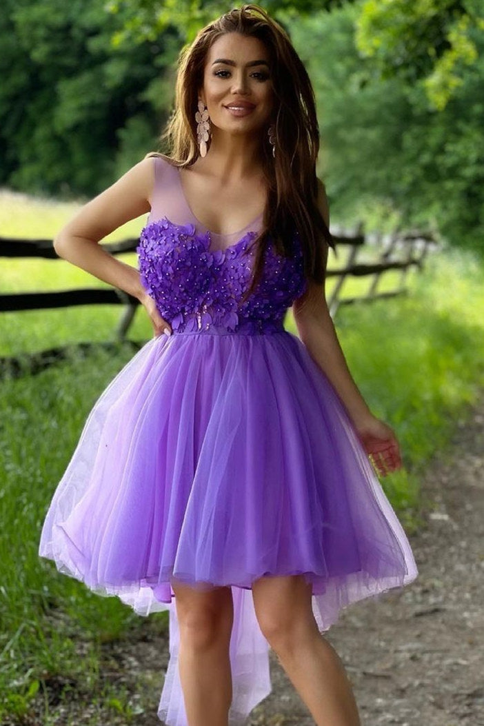 Victoria |A-line Illusion Neck Tulle Homecoming Dress