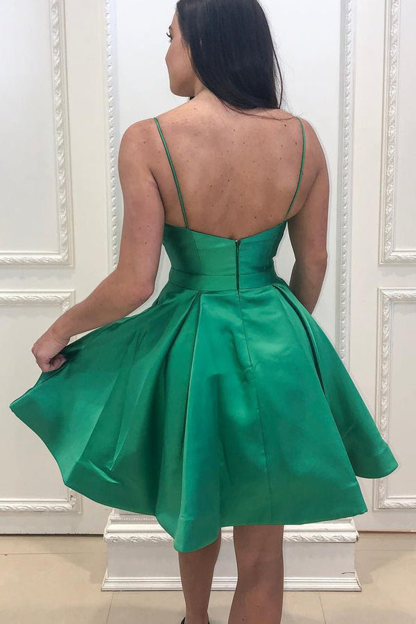 Spaghetti Straps Mini Green Homecoming Dress