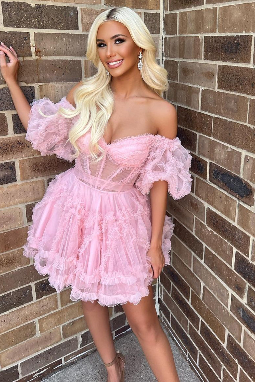 Naomi | A Line Off the Shoulder Tulle Homecoming Dress