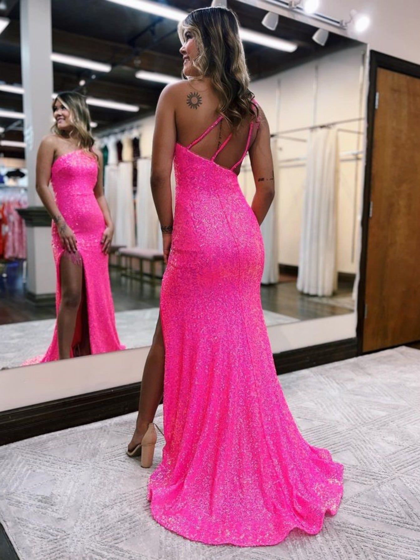 Adelina |Mermaid One-Shoulder Sequins Prom Dress With Tassels