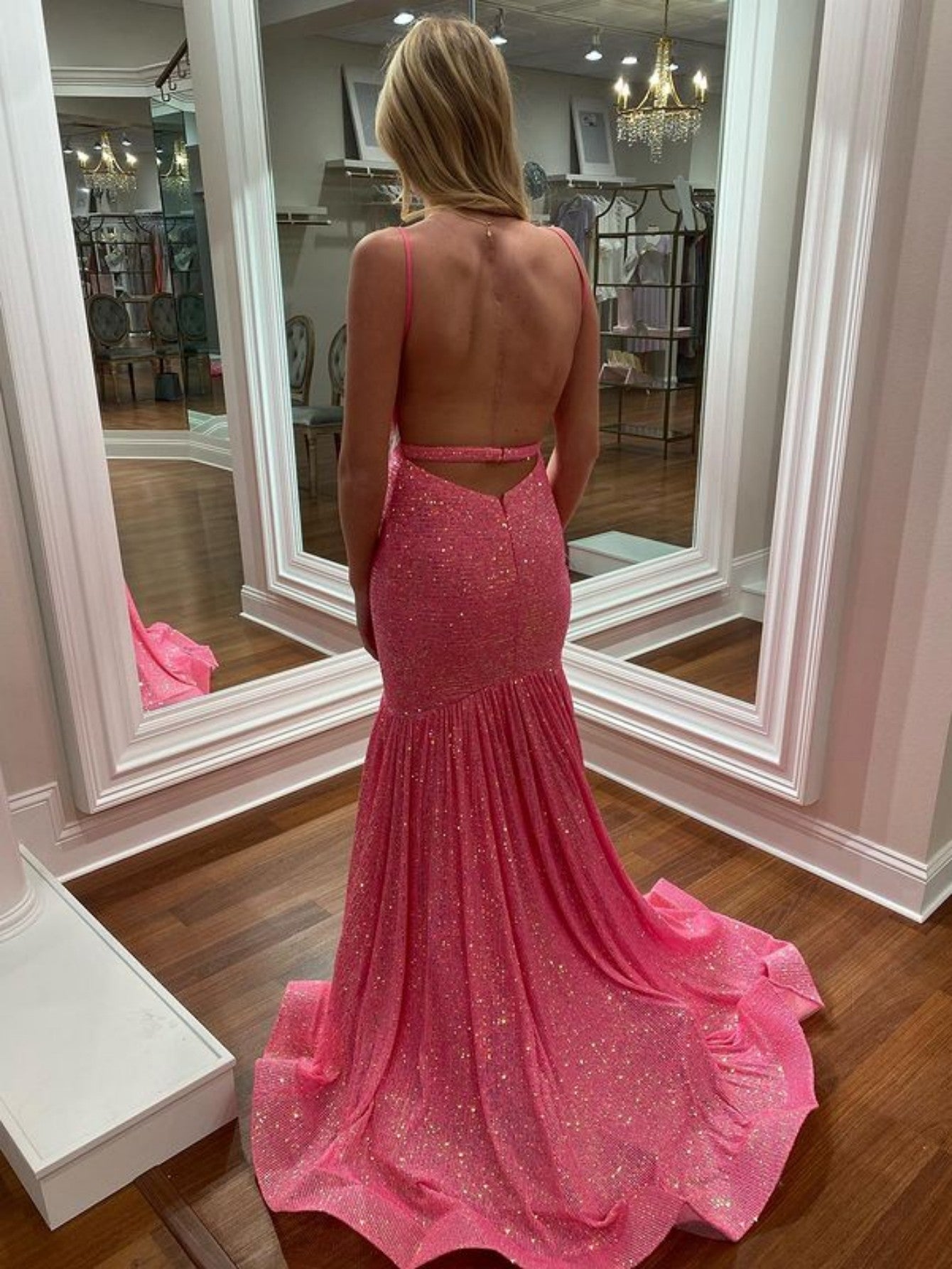 Amaris |Mermaid Orange V Neck Sequins Prom Dress