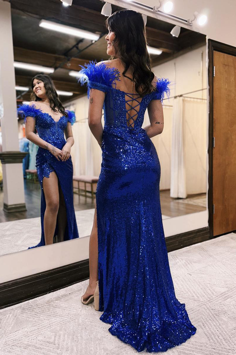 Emmy |Mermaid Off the Shoulder Sequin Lace Prom Dress