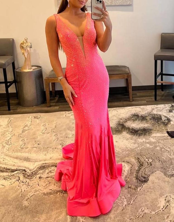Alma |Mermaid V-neck Beaded Mermaid Prom Dress