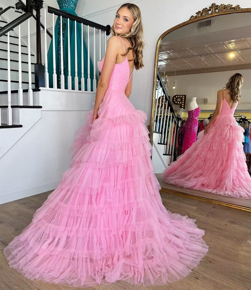 Alianna |A-Line Spaghetti Straps Tiered Tulle Prom Dress