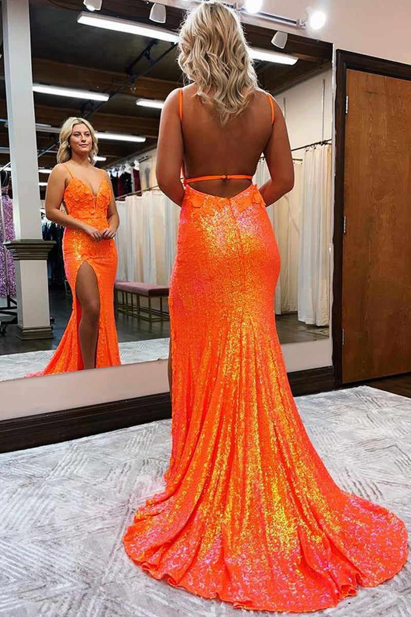 Miracle |Mermaid V Neck Sequins Prom Dress with Slit