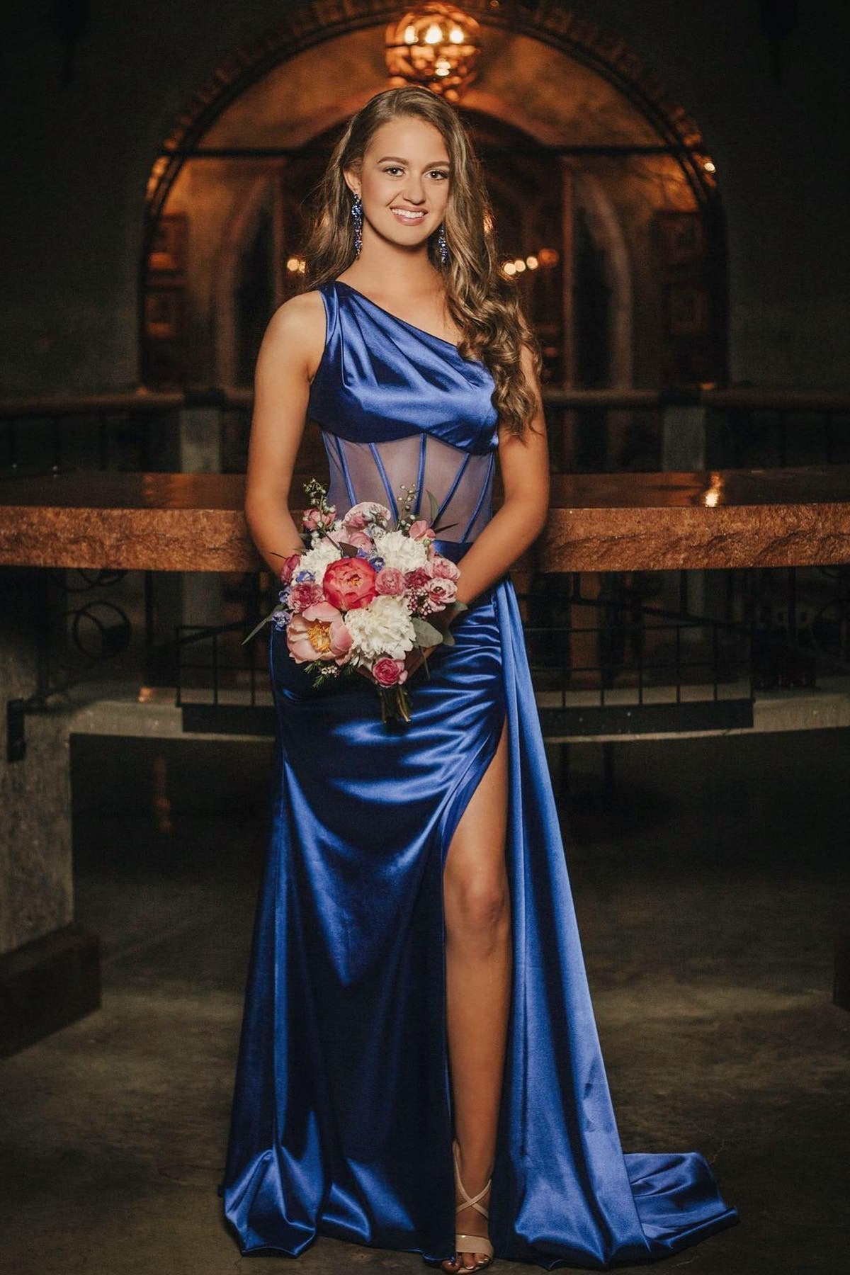 Valerie |Sheath One Shoulder Pleated Satin Long Prom Dress