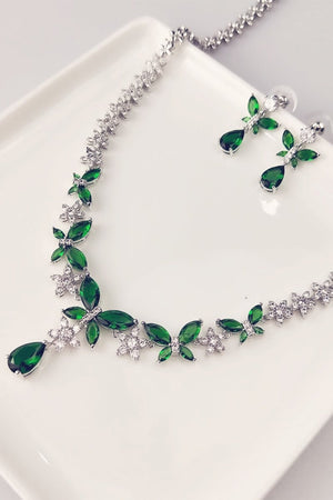 Royal Blue Butterfly Crystal Drop Earrings Necklace Jewelry Set - KissProm