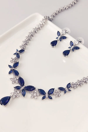 Royal Blue Butterfly Crystal Drop Earrings Necklace Jewelry Set - KissProm