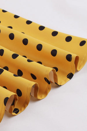 Spaghetti Straps Polka Dots Yellow 1950s Dress - KissProm