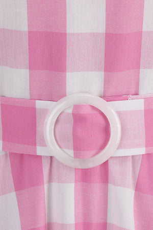 Pink Halter Plaid Sleeveless 1950s Dress With Belt - KissProm