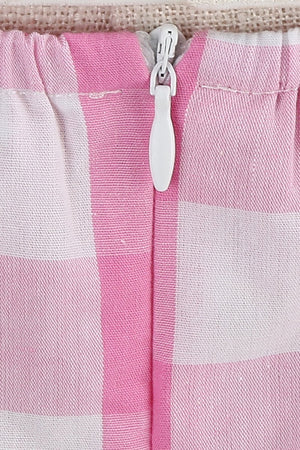 Pink Halter Plaid Sleeveless 1950s Dress With Belt - KissProm