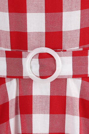 Pink Halter Plaid Sleeveless 1950s Dress With Belt - KissProm