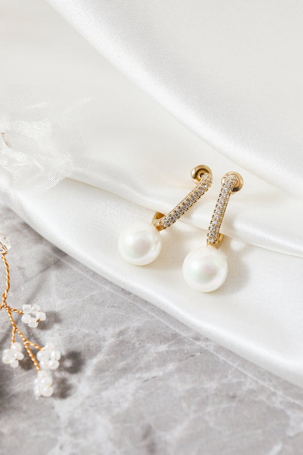 Pearl Beading Golden Earrings - KissProm
