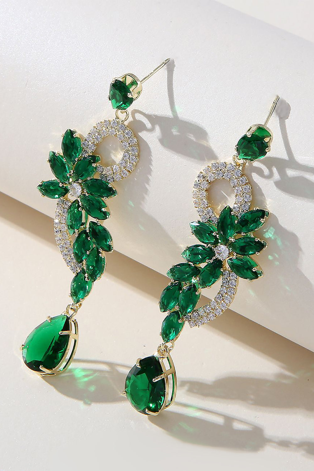 Green Rhinestone Beaded Prom Earrings