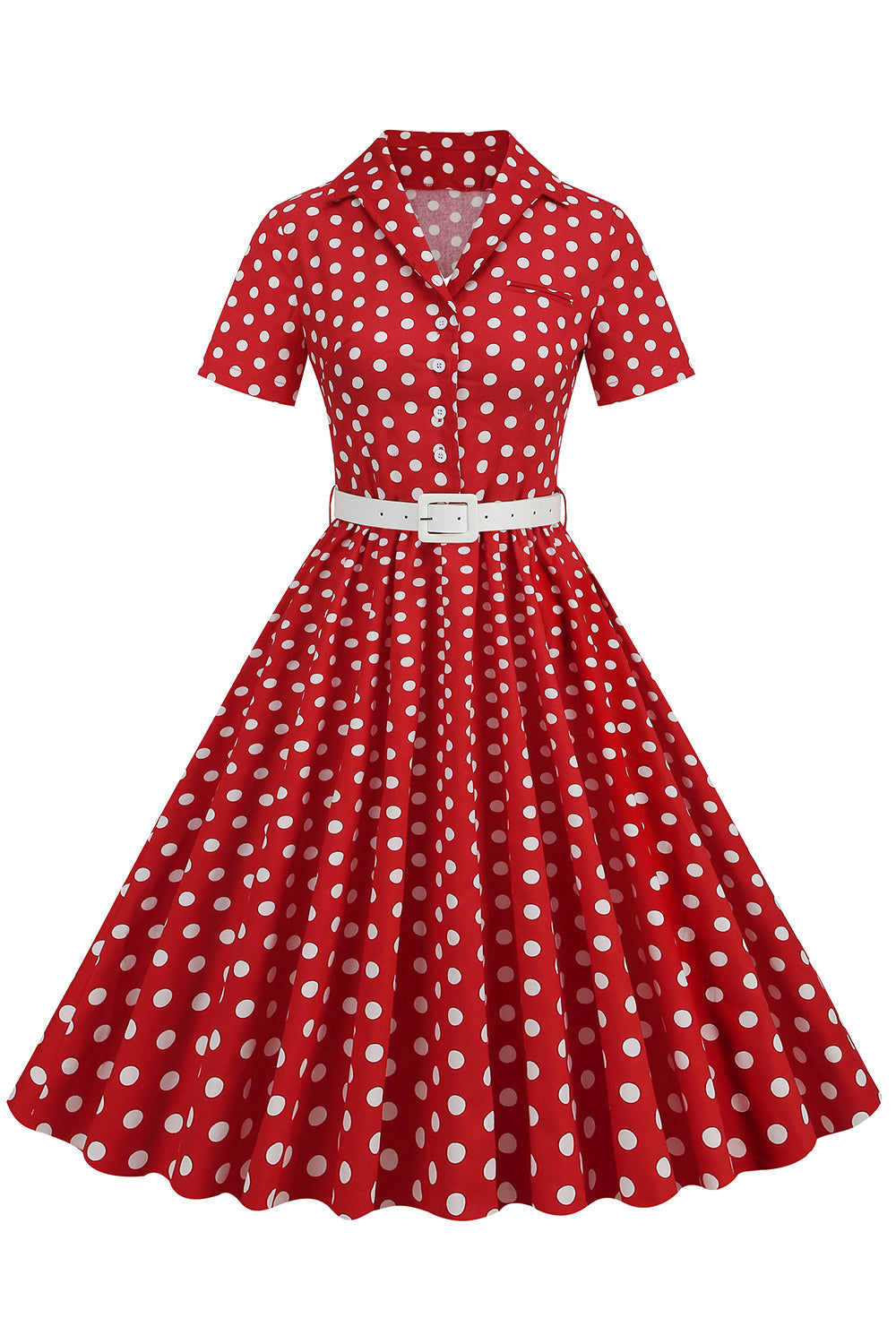 Hepburn Style V Neck Blue Polka Dots 1950s Dress