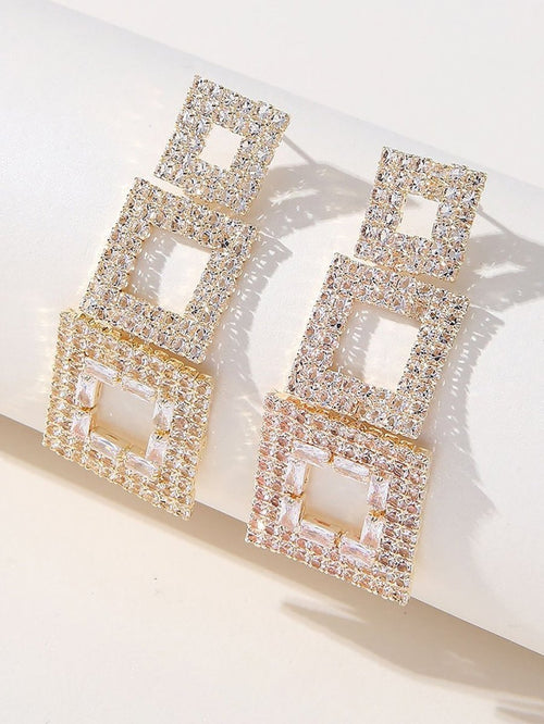 Golden Paneled Square Earrings - KissProm