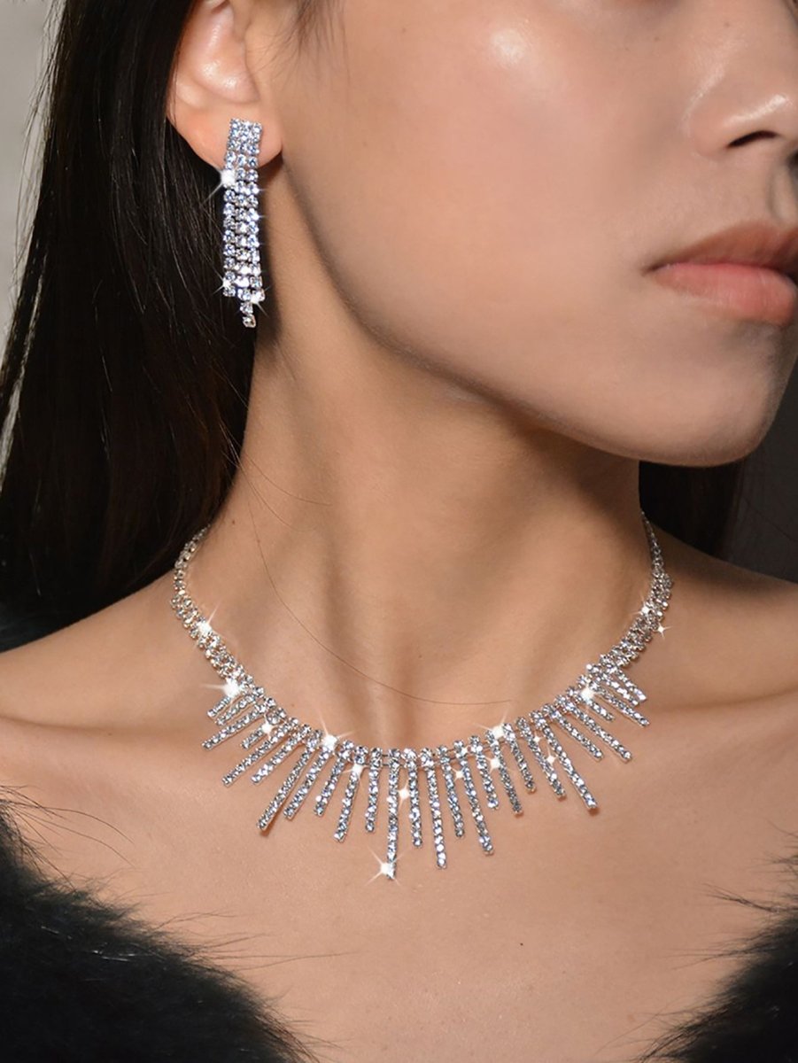 Tassel Necklace Earrings Pendant Two Piece Set - KissProm