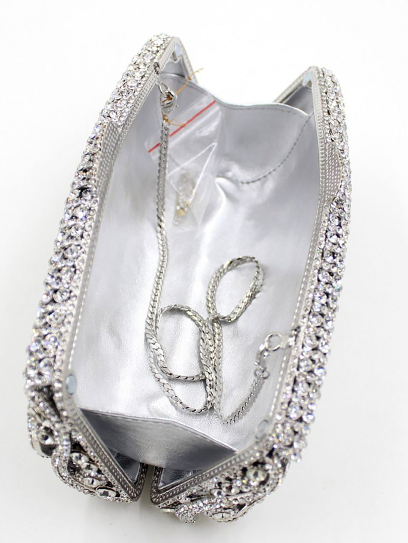 Silver Rhinestones Chain Square Party Handbag