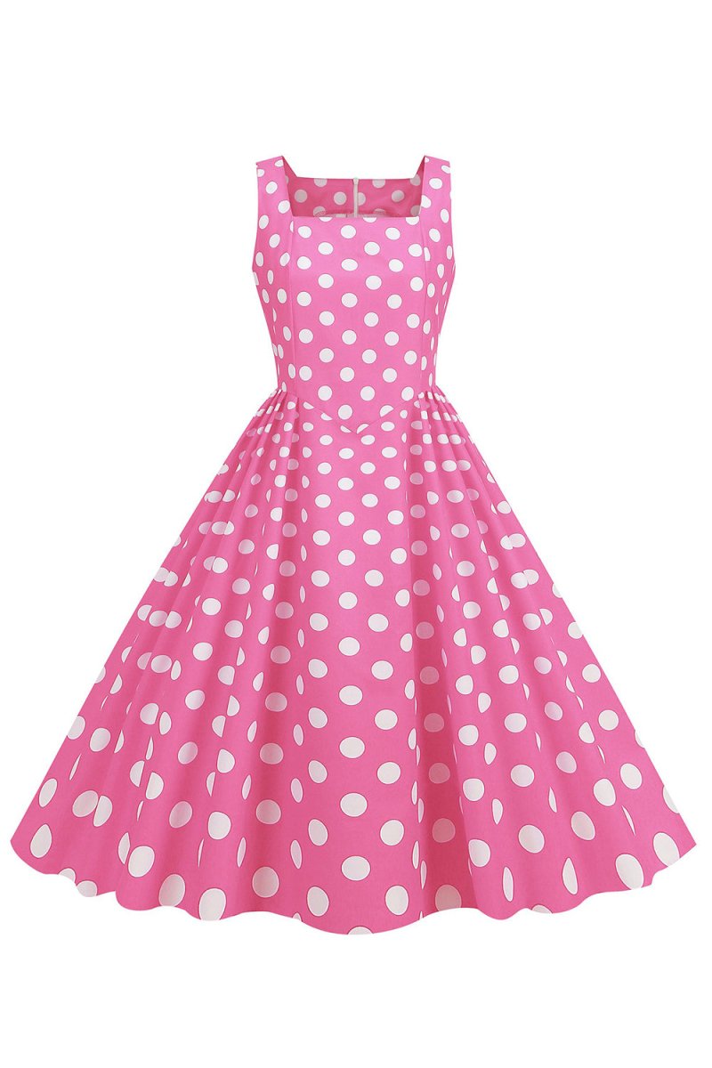 Polka Dots Barbie Pink Sleeveless 1950s Dress - KissProm