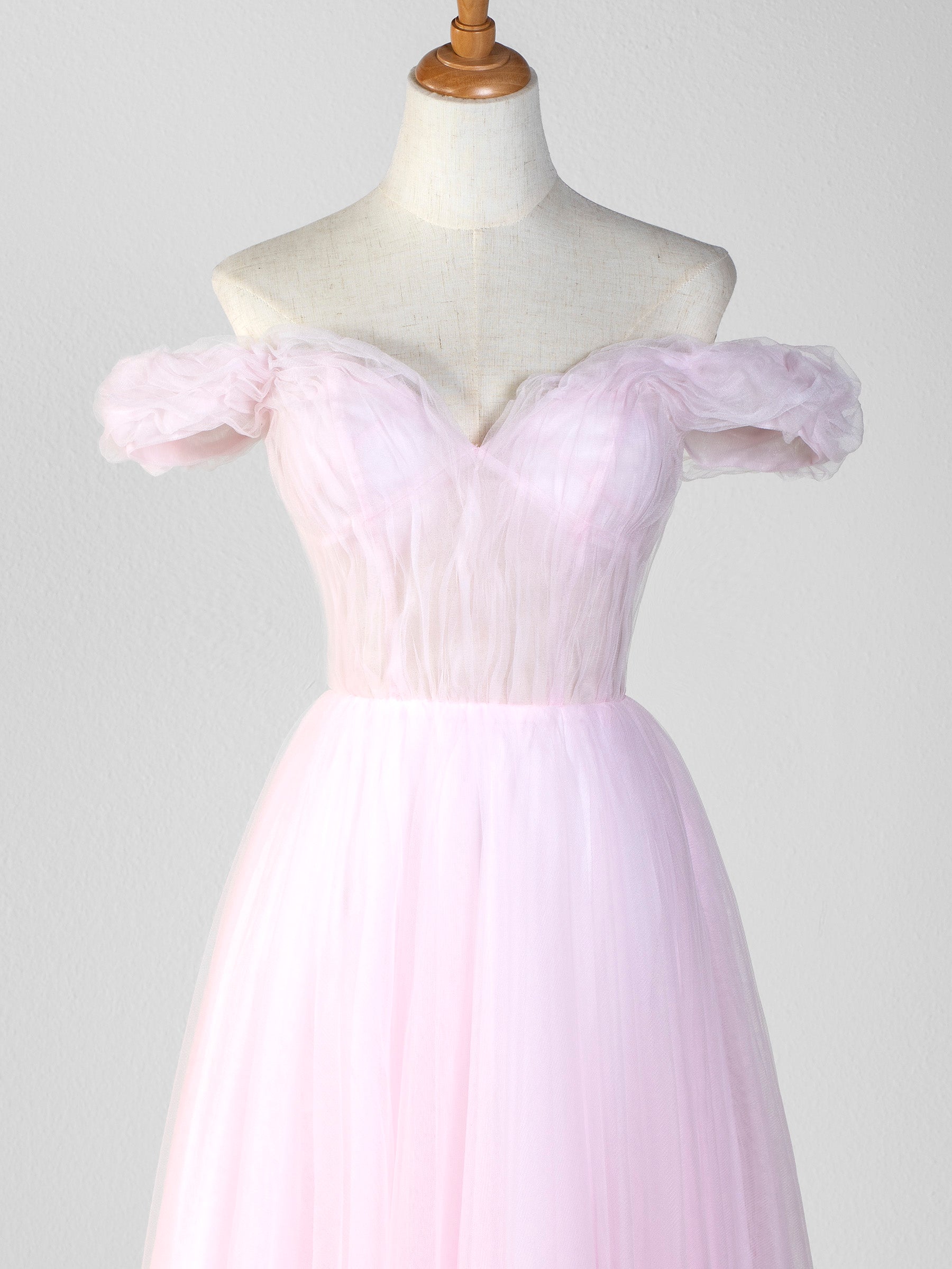 Sweetheart Neck Off the Shoulder Tea Length Tulle Prom Dress