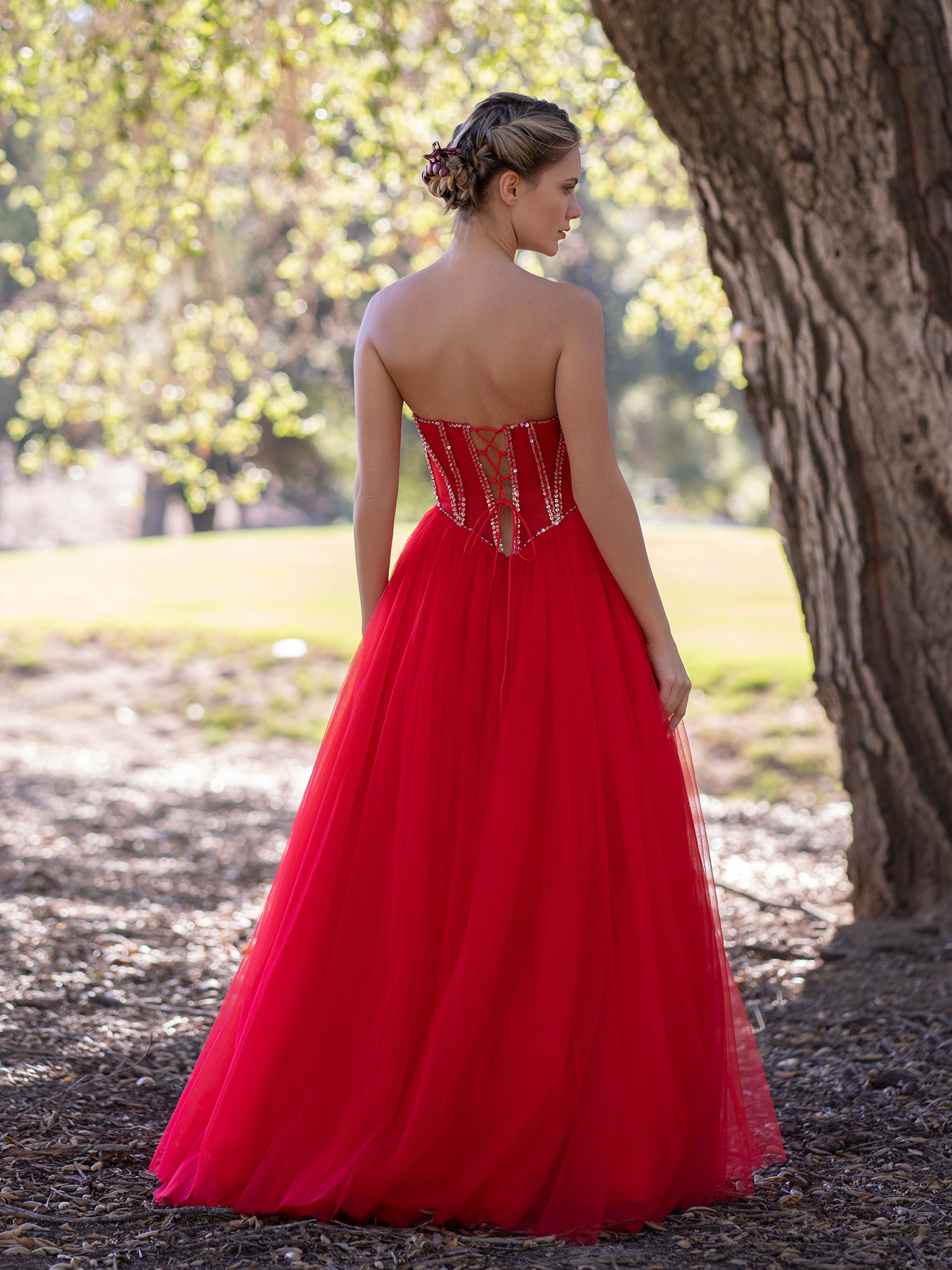 A-Line Strapless Red Prom Dress with Beadings