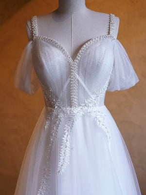 V - neck Pearl Embellished Floor Length Prom Dresses - KissProm