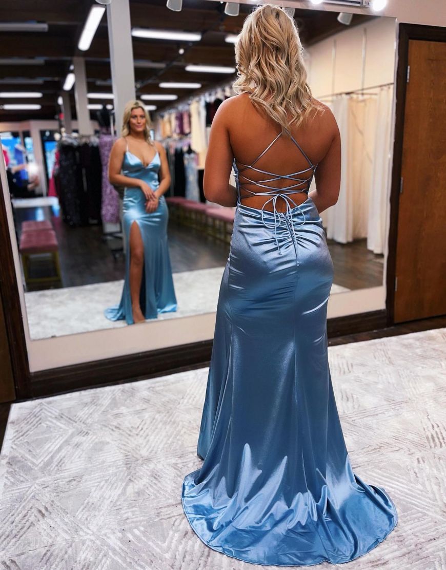 Allie |Mermaid Spaghetti Straps Satin Prom Dress with Slit