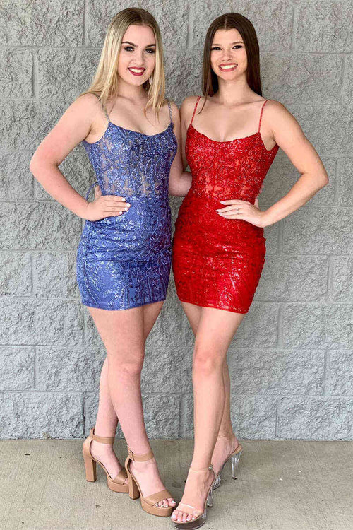 Straps Fitted Short Homecoming Dress with Sheer Lace Bodice