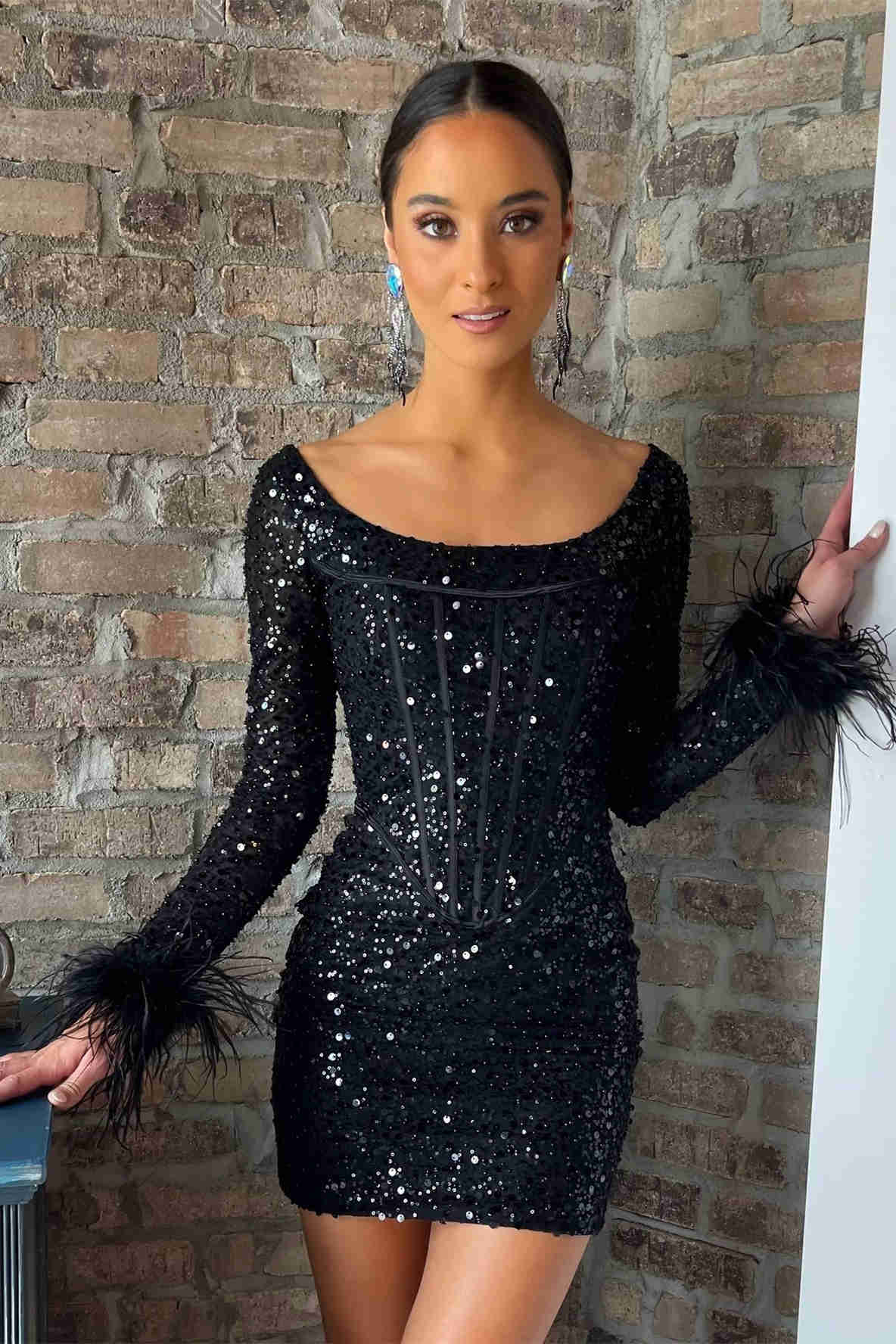 Minerva |Sheath Sequins Homecoming Dress with Long Sleeves