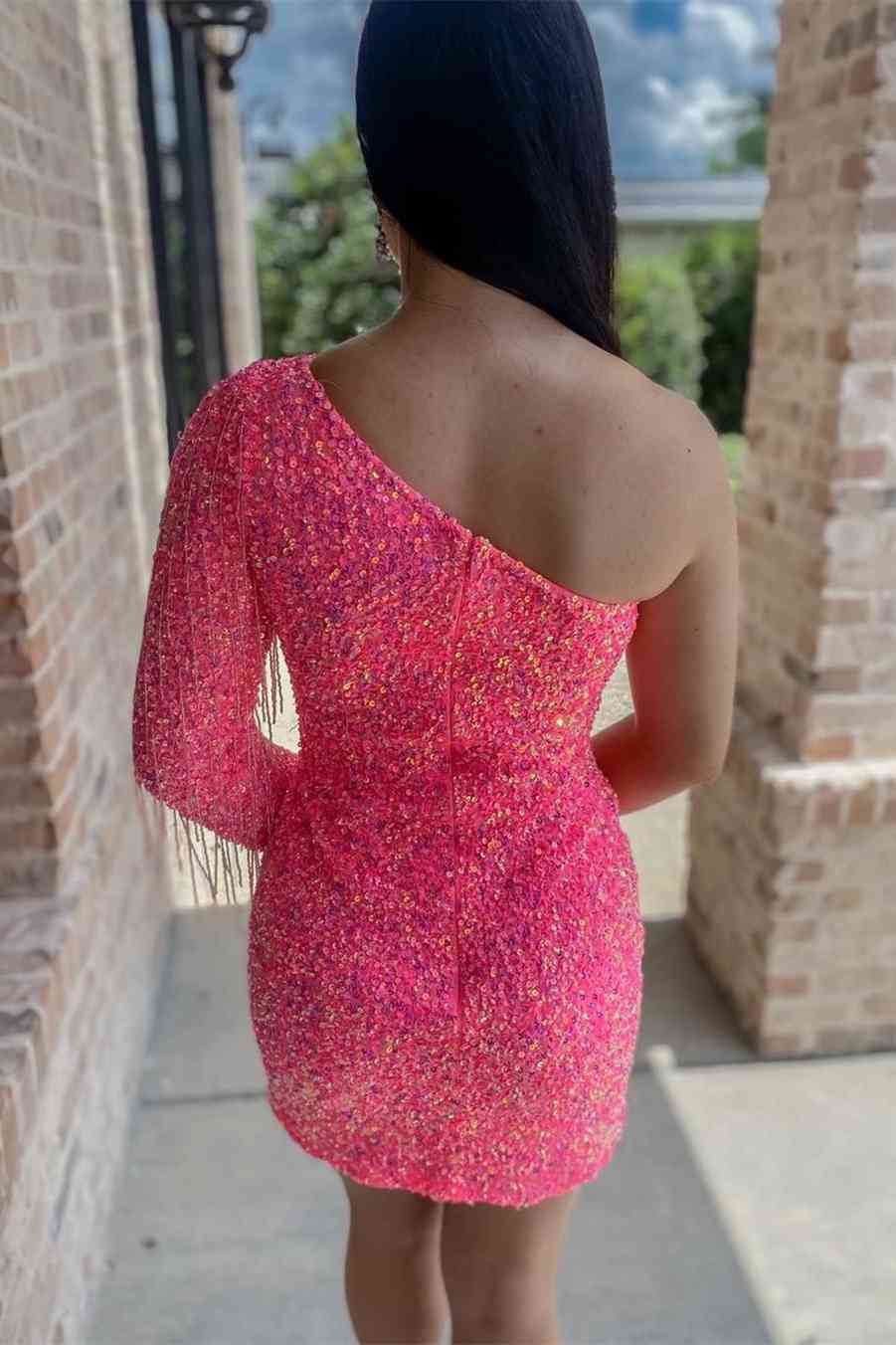 Winona |Sheath Long Sleeve Fringe Sequins Homecoming Dress