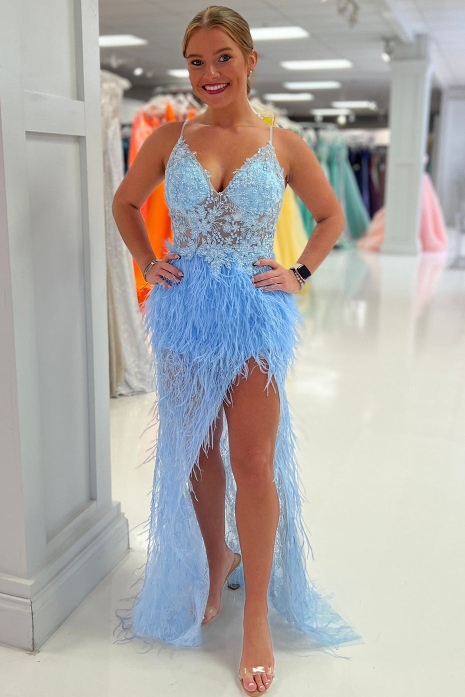 Juliette |Mermaid V neck Appliqued Long Prom Dress with Slit