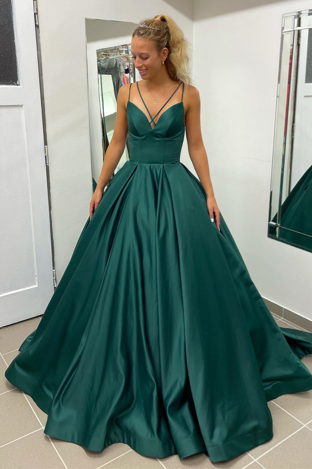 Green Tulle Ruffles A Line Formal Dress – Sassymyprom