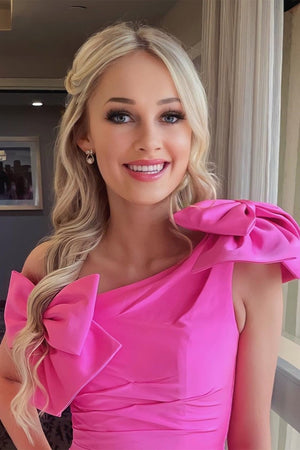 Noelle |Hot Pink One Shoulder Sheath Homecoming Dress with Bows