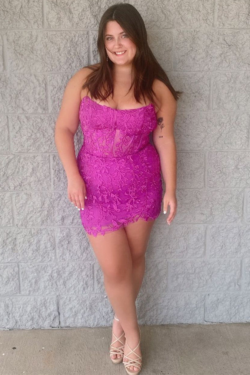 Raegan |Sheath Strapless Corset Lace Homecoming Dress