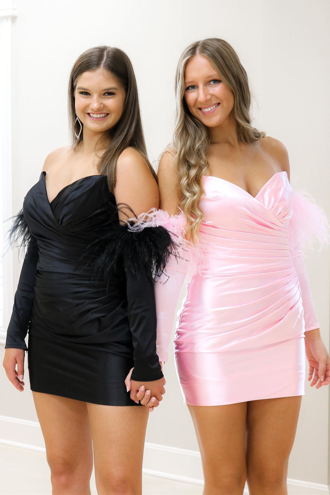 Rosalyn |Sheath Satin Strapless Homecoming Dress with Long Sleeves